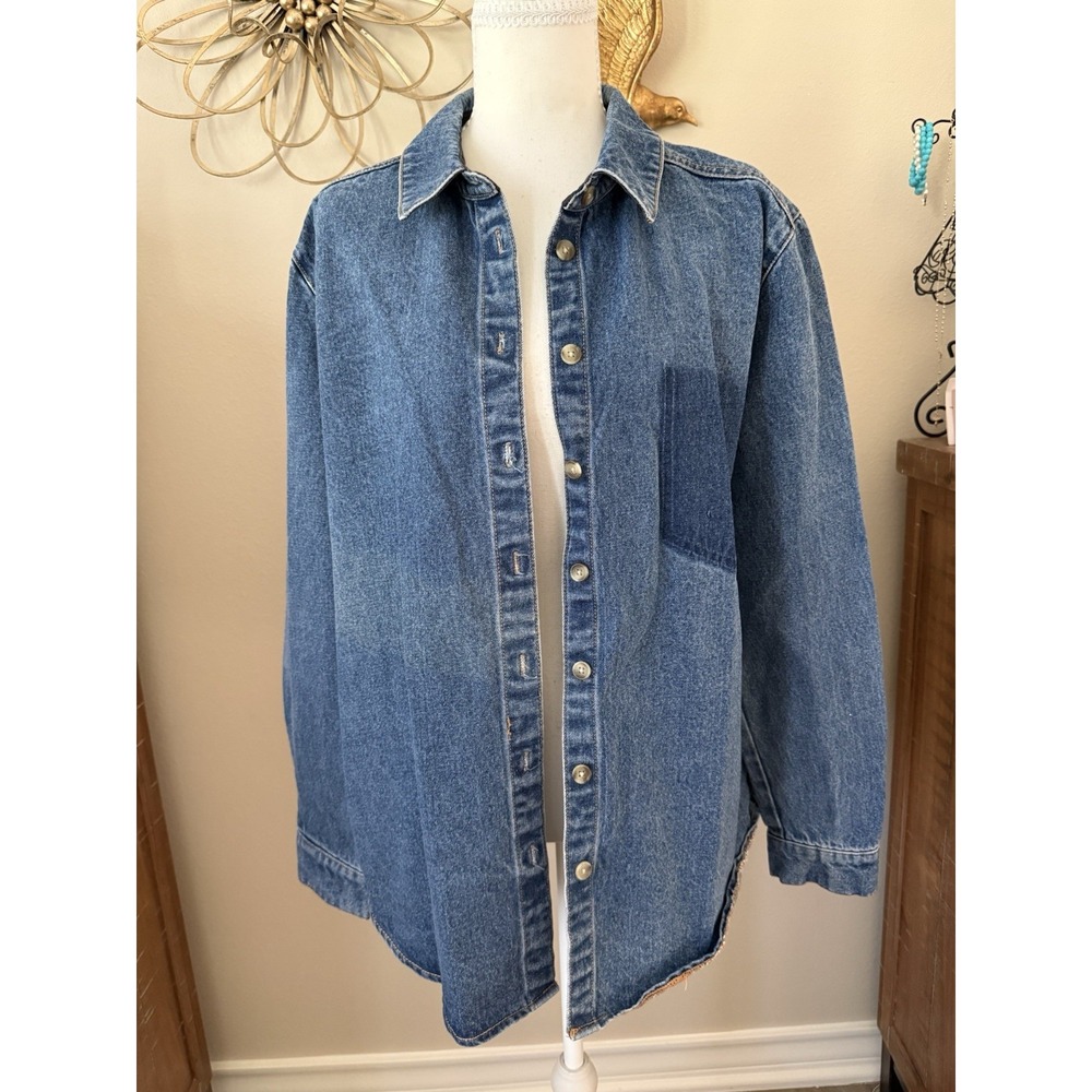 PacSun Denim Button Up Shirt Womens L Blue Oversized Jean Shacket 100% Cotton